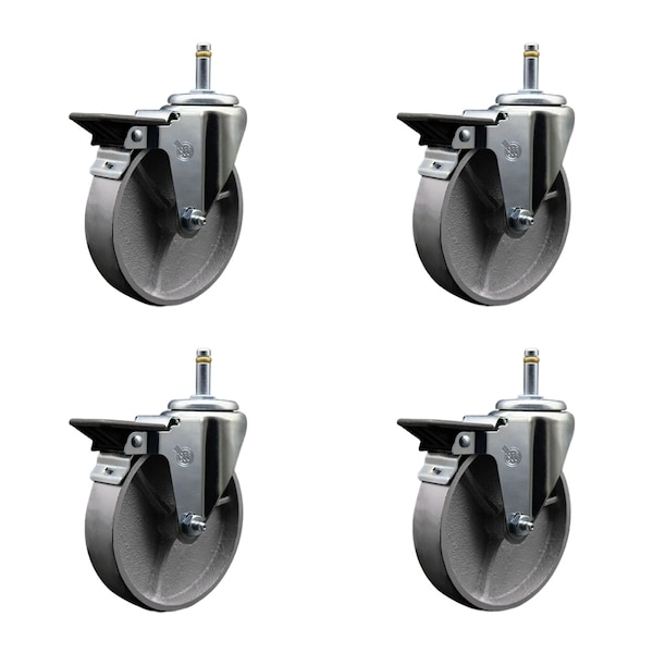 Service Caster Semi Steel Swvl Grip Ring Caster Set 4 w/3''Wheel&7/16''Stem-4 Swvl w/Top Lck BRK, 4PK SCC-GR20S514-SSS-PLB-716138-4 - main